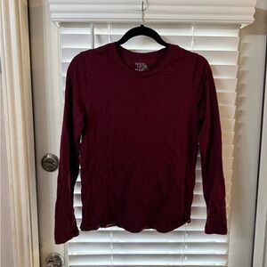 Time and Tru Long-Sleeve Crew Neck Top - Burgundy